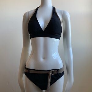 Leilani black halter full coverage belted halter bikini